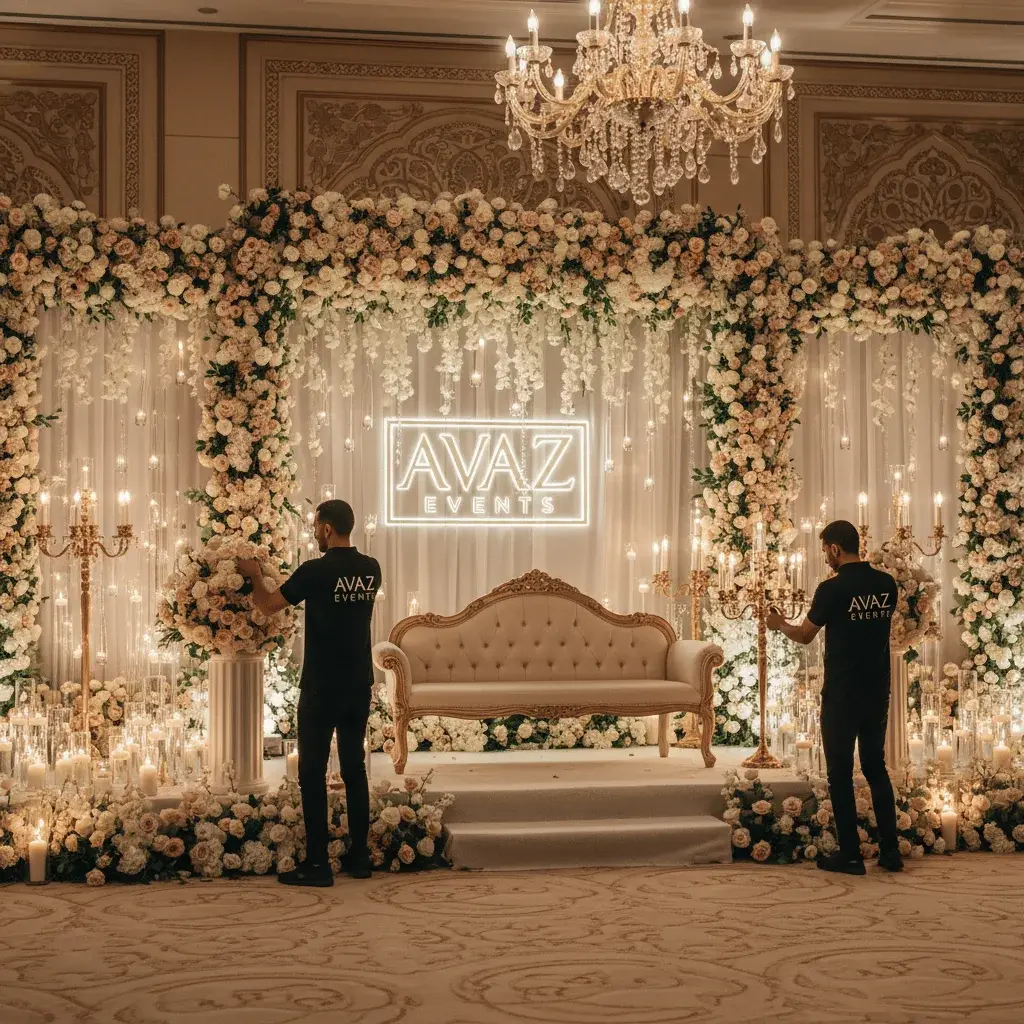 فريق AVAZ يجهّز كوشة زهرية فاخرة
